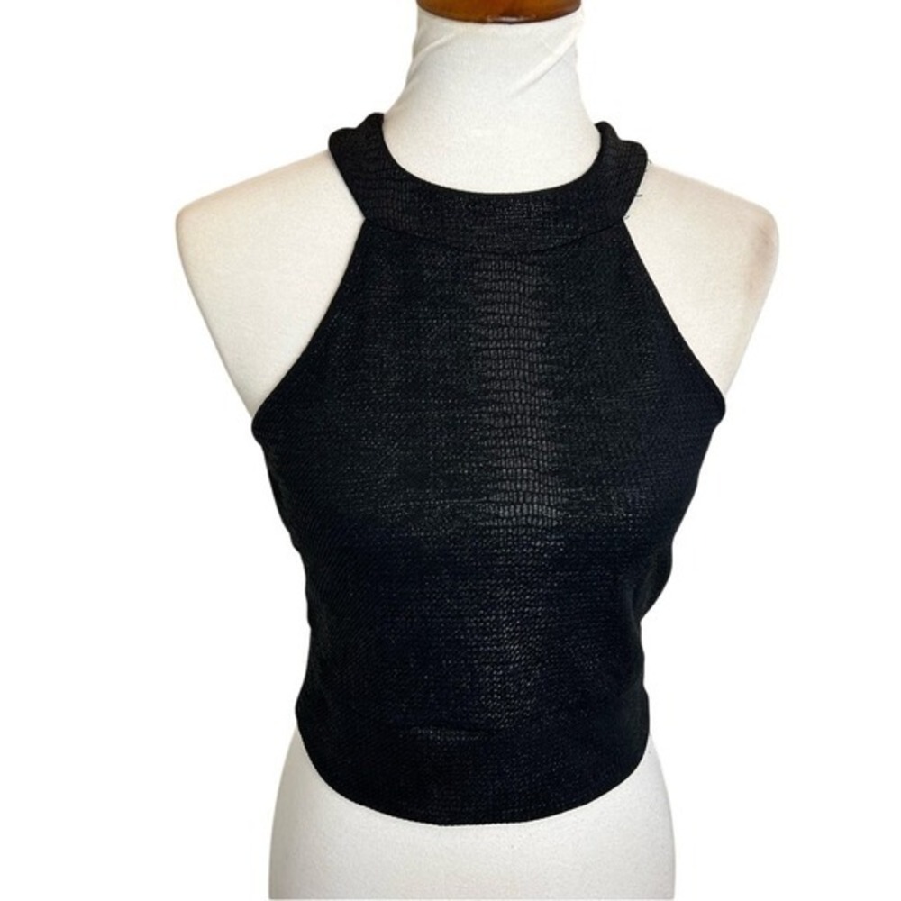 A'Gaci Black Embossed Snakeskin Halter Crop Top Y2K Clubwear S